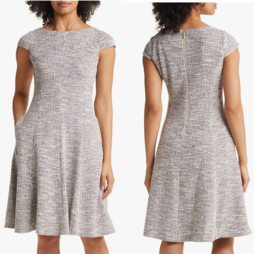 Bateau Neck Cap Sleeve Tweed  midi Dress Eliza J New sz M 8